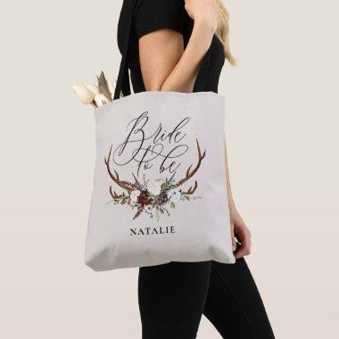 Rustic vintage foliage + antlers bride to be tote bag