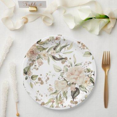 Rustic Vintage Muted Watercolor Floral Botanical Paper Plates