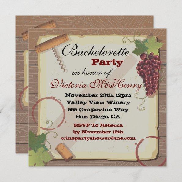 Rustic Vintage Wine Tasting Bachelorette Party Invitations