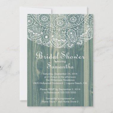 Rustic Vintage Wood Lace Bridal Shower Invitations