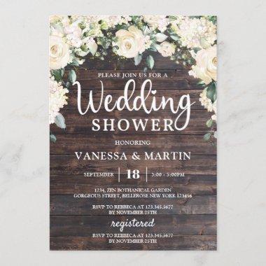 Rustic vintage wood white floral wedding shower Invitations