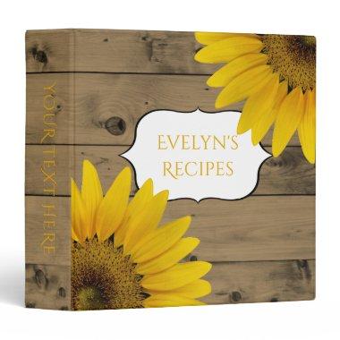 Rustic Vintage Woodgrain Sunflowers Recipe Book 3 Ring Binder