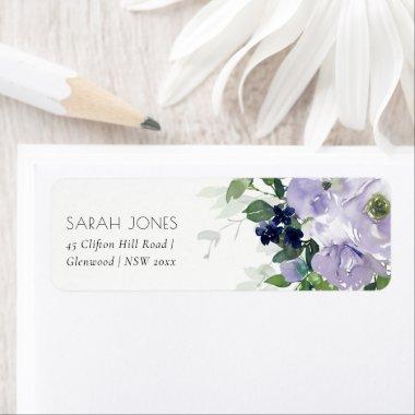 Rustic Violet Purple Navy Floral Leafy Address Label