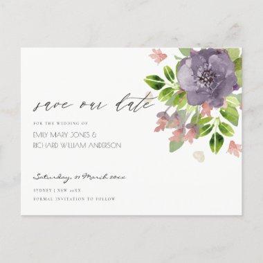 RUSTIC VIOLET WILD FLOWERS & FOLIAGE Save the date Announcement PostInvitations