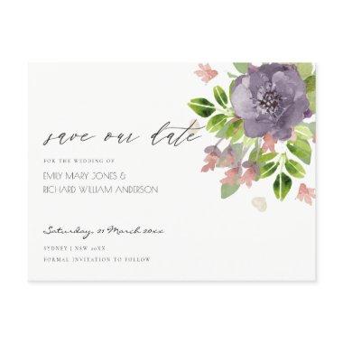 RUSTIC VIOLET WILD FLOWERS & FOLIAGE Save the date Announcement Post
