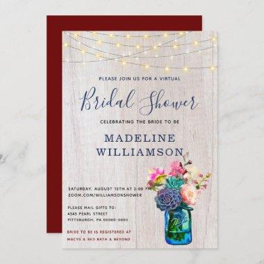 Rustic Virtual Bridal Shower Mason Jar Succulents Invitations