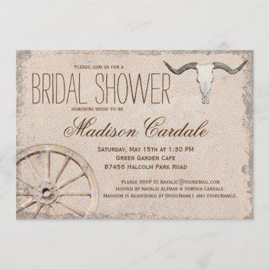 Rustic Wagon Wheel Longhorn Bridal Shower Invitations