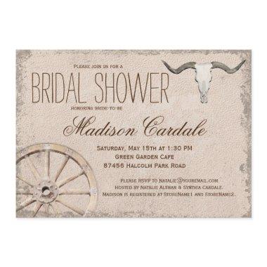 Rustic Wagon Wheel Longhorn Bridal Shower Invitations