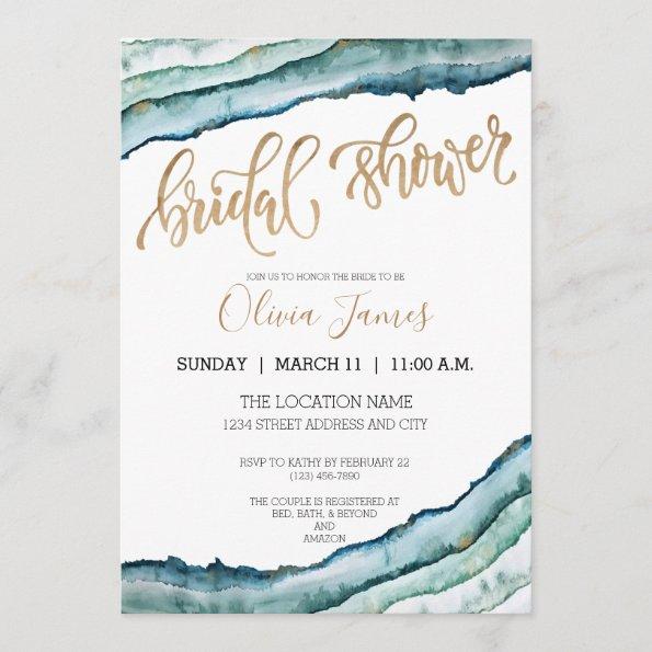 Rustic Watercolor Agate Bridal Shower Invite