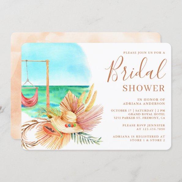 Rustic Watercolor Beach Dried Palm Bridal Shower Invitations