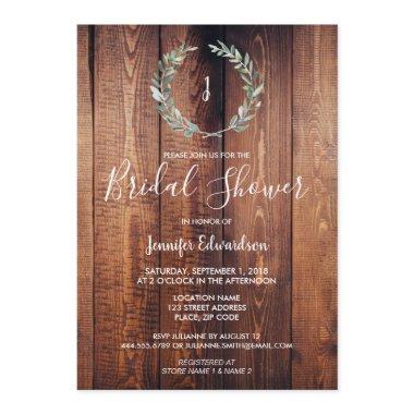 Rustic watercolor branch monogram Bridal Shower Invitations