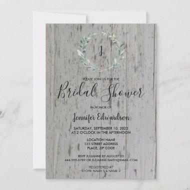 Rustic watercolor branch monogram Bridal Shower Invitations