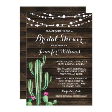 Rustic Watercolor Cactus Barn Wood Bridal Shower Invitations