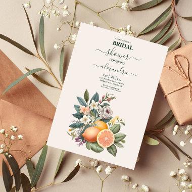 Rustic Watercolor Citrus Bridal Invitations