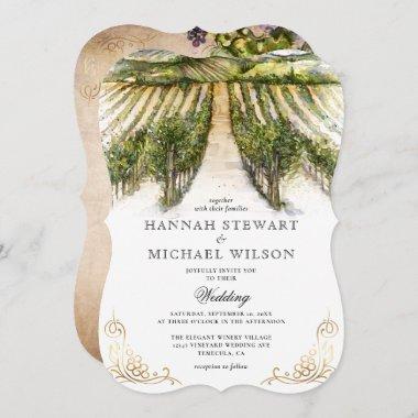 Rustic Watercolor Elegant Vineyard Wedding Invitations