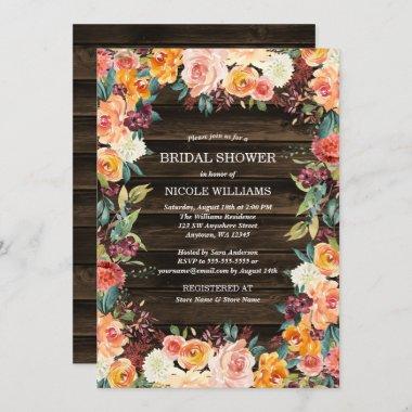 Rustic Watercolor Floral Fall Bridal Shower Invitations