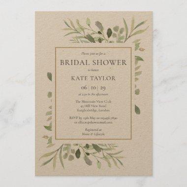 Rustic Watercolor Greenery Bridal Shower Invitations