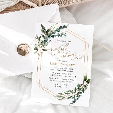 Rustic Watercolor Greenery Gold Bridal Shower Invitations