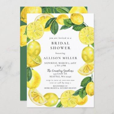 Rustic Watercolor Lemon Wreath Bridal Shower Invitations