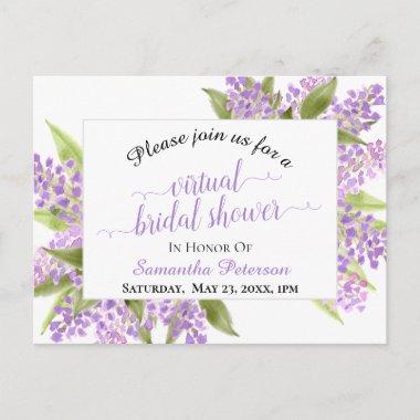 Rustic Watercolor Lilacs Virtual Bridal Shower Invitation PostInvitations