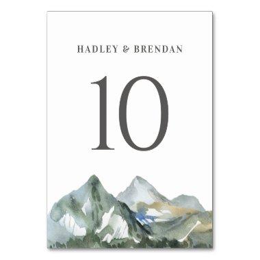 Rustic Watercolor Mountain Forest Wedding Table Number