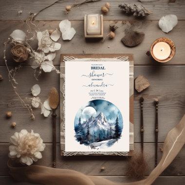 Rustic Watercolor Mountain Forest Winter Bridal Invitations