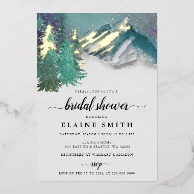 Rustic Watercolor Mountains Pine  Foil