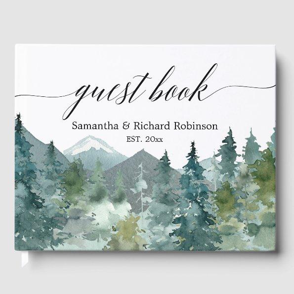 Rustic watercolor mountains wedding shower guest book