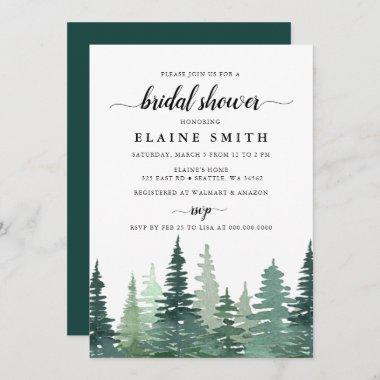 Rustic Watercolor Pine Forest Bridal Shower Invitations