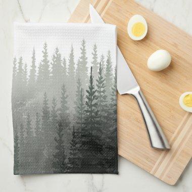 Rustic Watercolor Pine Forest Monogrammed Kitchen Towel