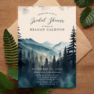 Rustic Watercolor Pine Tree Mountain Bridal Shower Invitations