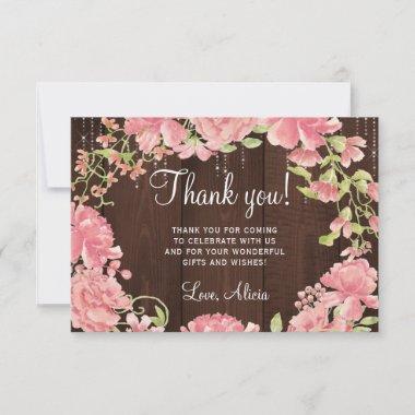 Rustic watercolor pink floral wood bridal shower thank you Invitations