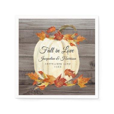 Rustic Watercolor Pumpkin Fall Leaves Wood Dark Napkins