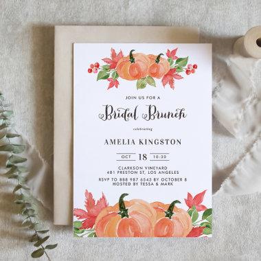 Rustic Watercolor Pumpkins Fall Bridal Brunch Invitations