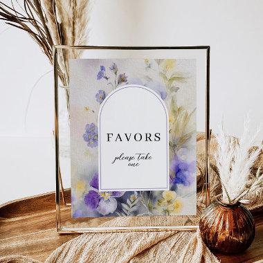 Rustic Watercolor Purple & Yellow Favors Sign