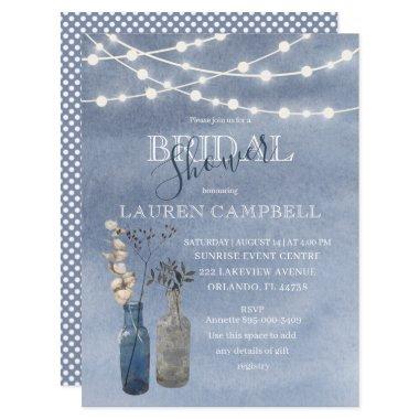 Rustic Watercolor String Lights Bridal Shower Invitations