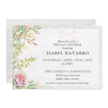 Rustic Watercolor Succulent Cactus Bridal Shower Invitations