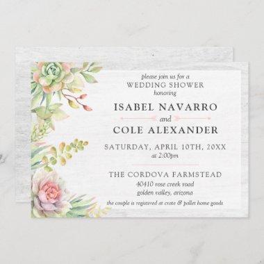 Rustic Watercolor Succulent Couple Wedding Shower Invitations