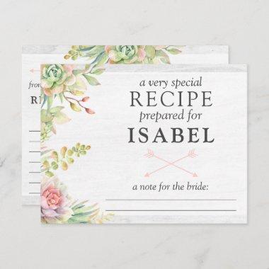 Rustic Watercolor Succulent Recipe Invitations For Bride