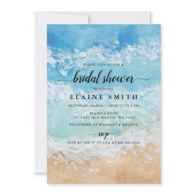 Rustic Watercolor Summer Sea Beach Bridal Shower Invitations