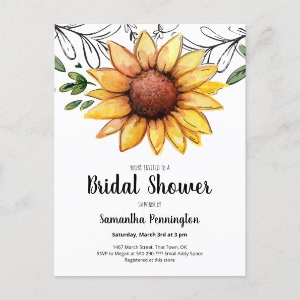 Rustic Watercolor Sunflower Bridal Shower Invitation PostInvitations
