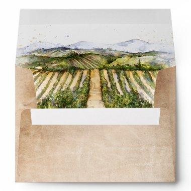 Rustic Watercolor Vineyard Return Address Envelope