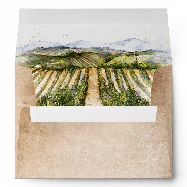 Rustic Watercolor Vineyard Return Address Envelope