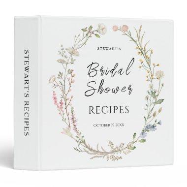 Rustic Watercolor Wildflower Bridal Shower Recipes 3 Ring Binder
