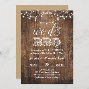 Rustic we do BBQ couples shower Invitations