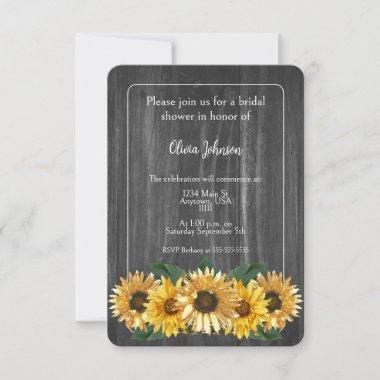 Rustic Weathered Sunflower Bridal Shower Invitations