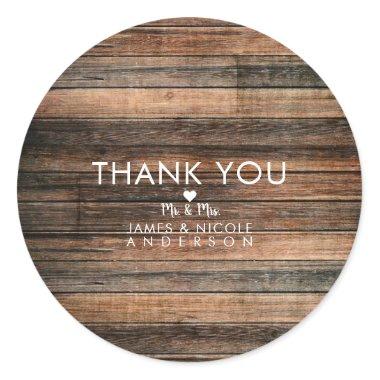 Rustic Weathered Wood Brown Barn Country Wedding Classic Round Sticker