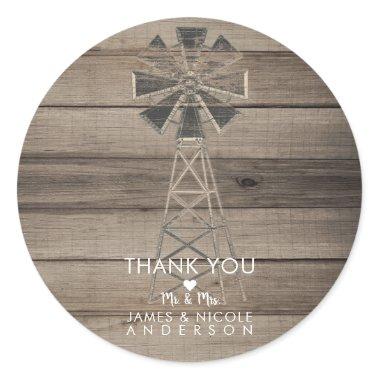Rustic Weathered Wood Country Wind Mill Wedding Classic Round Sticker