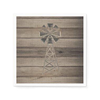 Rustic Weathered Wood Country Wind Mill Wedding Paper Napkins