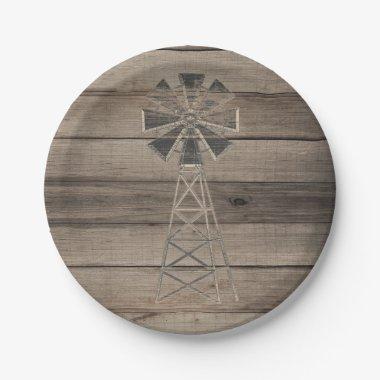 Rustic Weathered Wood Country Wind Mill Wedding Paper Plates